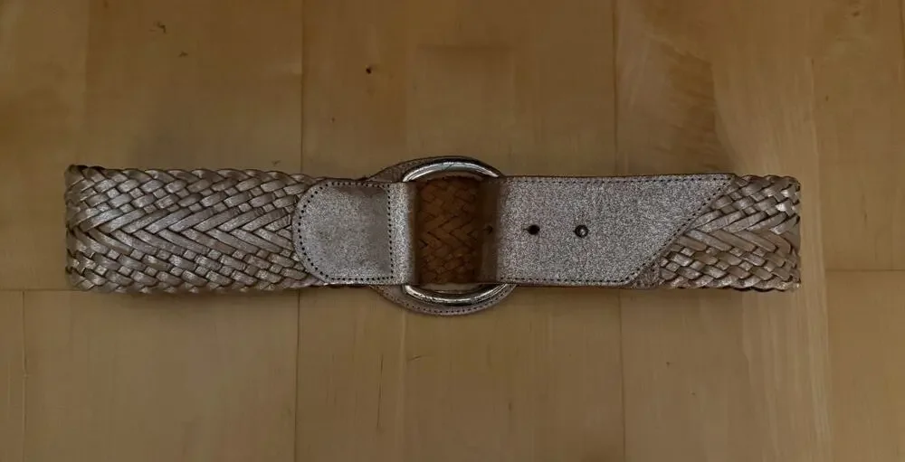 VTG Linea Pelle Leather Good Brown Y2K Braided Waist Belt M
